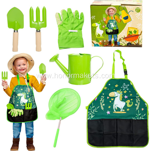 Isunpro Children Gardening Set Kid's Gardening Gift Apron Kettle for Kids Fishing Net Child Outdoor Gardening Set